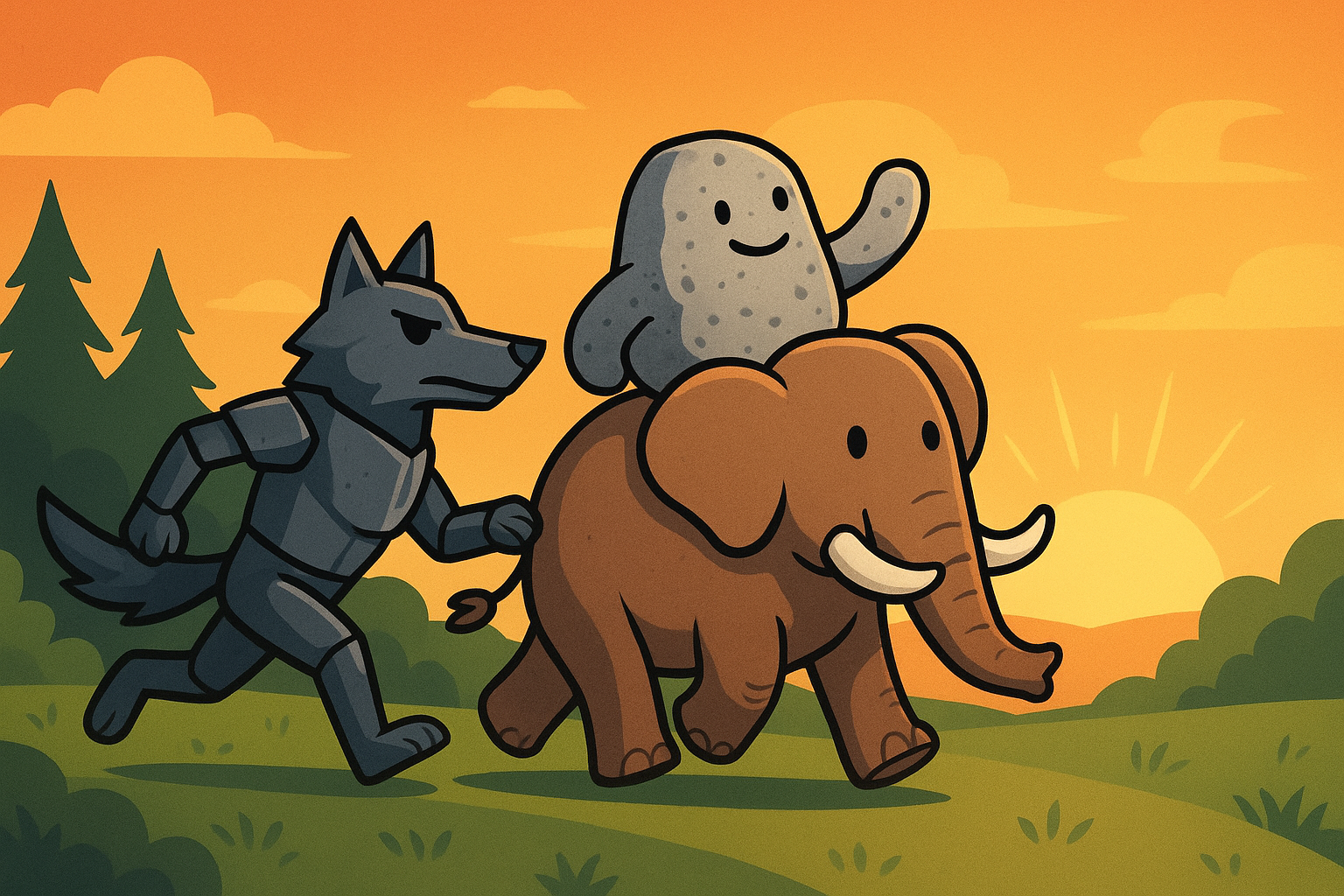 Metal Wolf and Granite ride off into the sunset